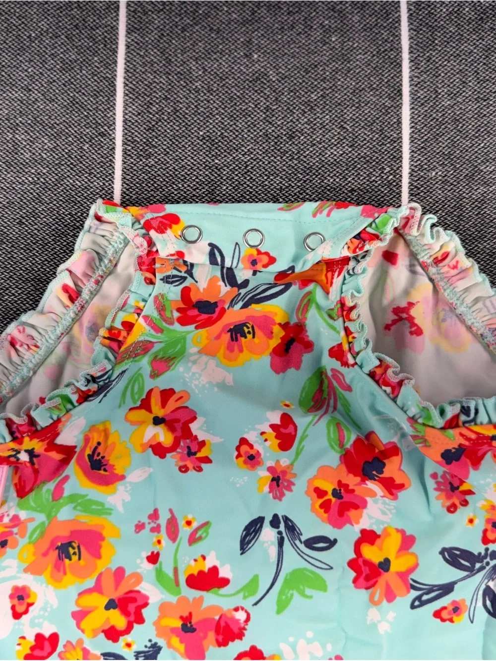 Tots Ruffle Butts Mint Floral Long-Sleeve Ruffle One-Piece with Coral Accents